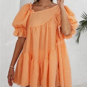 Orange and White Gingham Dress